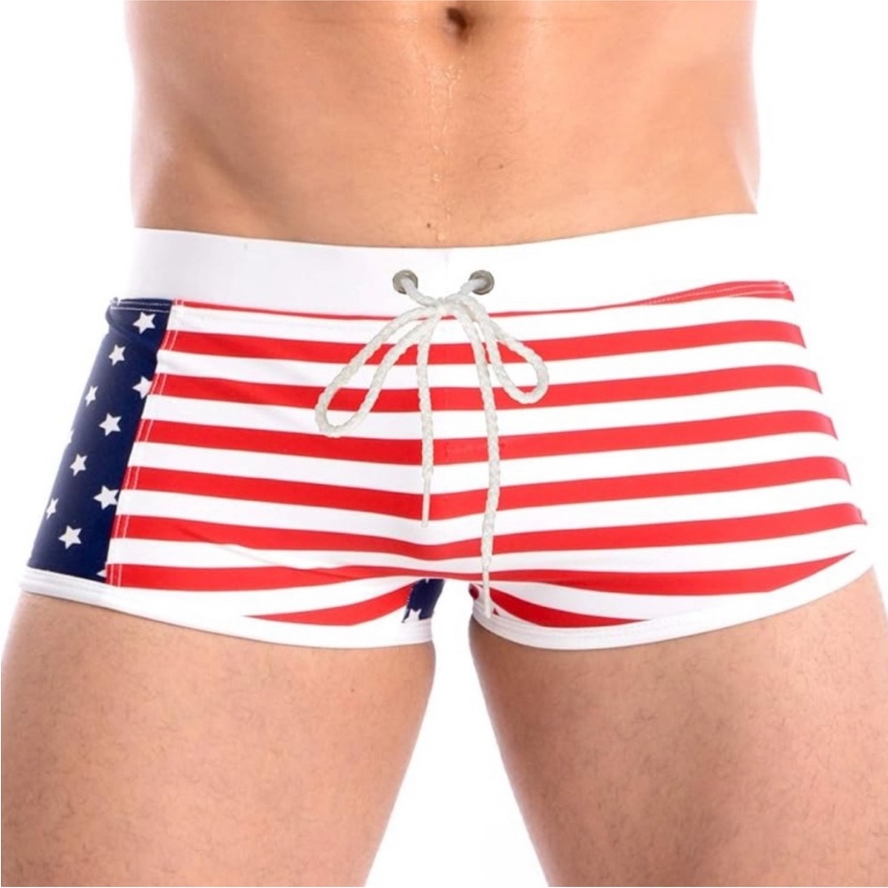 NEW Gary Majdell Sport Boxer Brief Swimsuit Medium Stars Stripes NWT